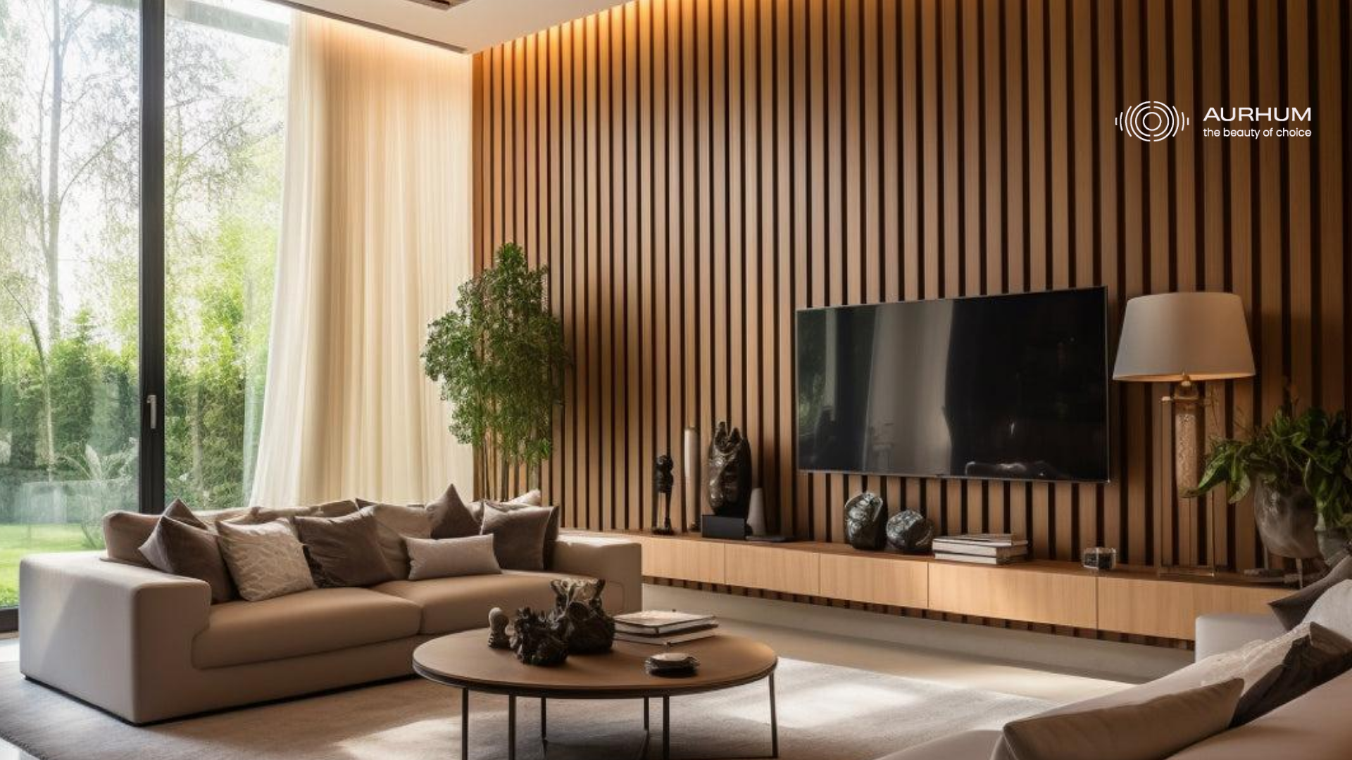 Open-plan office interior with acoustic wall panels for noise control.