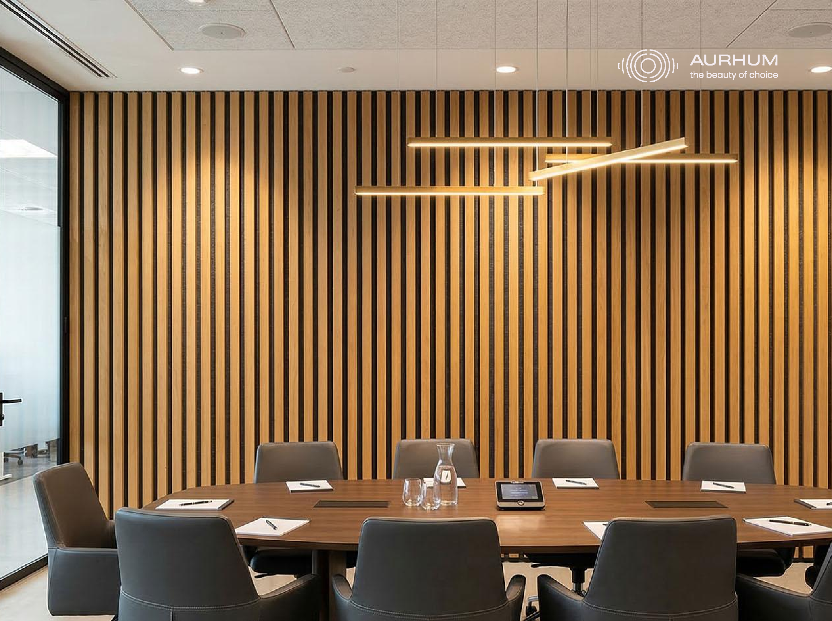 Acoustic wall treatment designed for a professional meeting room
